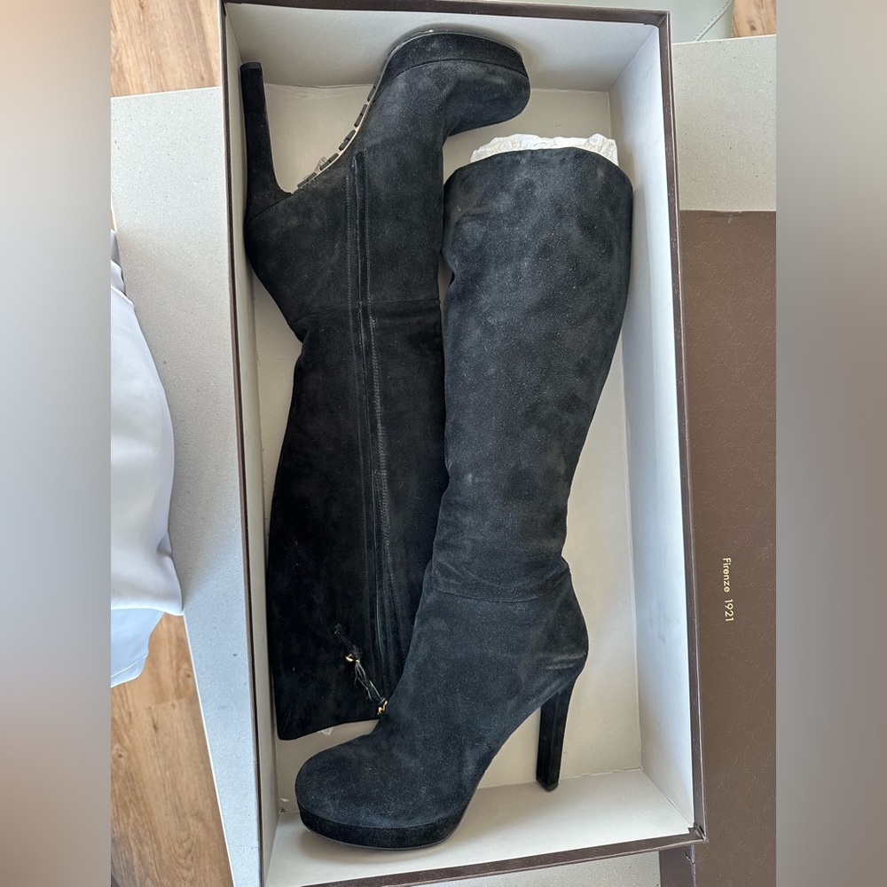 Gucci Black Suede High Boots with Heel
